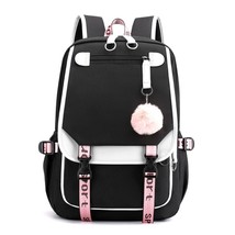 Fengdong large school bags for teenage girls USB port canvas schoolbag student b - £55.70 GBP