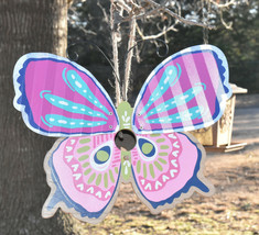 Butterfly Hanging Birdhouse Wood &amp; Galvanized Metal Hand Painted Birdhouse New - £17.54 GBP