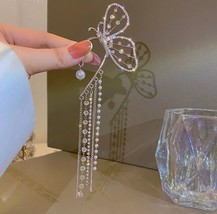 Pendientes con Clip de mariposa de cristal para mujer, cuentas de perlas, pendie - £14.85 GBP