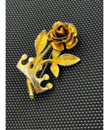 Vintage Unsigned Brooch Gold Tone Crown with Single Rose England&#39;s Rose Pin - £10.88 GBP