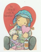 Vintage Valentine Card Holly Hobbie Makes Card I&#39;m Stuck On You - £6.19 GBP