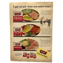 Armour Canned Meat Vintage Print Ad 50s Deviled Chopped Ham Vienna Sausage - $13.87