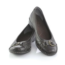 Clarks Bendables Dark Brown Leather Ballet Flats Shoes Buckle Accent Wom... - $29.62