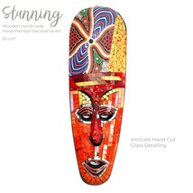 Wooden Handmade Hand Painted Cut-Glass Masks - Decorative Wall Art Hanging Tiki  - $44.90