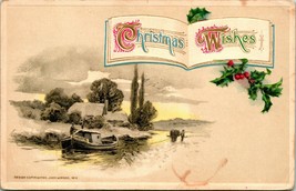 Vtg Postcard 1910 John Winsch Christmas Wishes Gilded Embossed  - £6.95 GBP