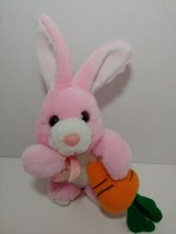 GAF small plush pink white Easter bunny rabbit bow holding carrot sound ... - £5.44 GBP