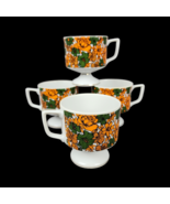 4 Howard Holt Mug Set Vintage Footed Pedestal HH Japan Floral Brown Gree... - £38.79 GBP