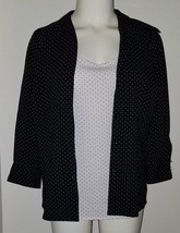 NWT Notations Black White Polka Dot Blouse Shirt Attached Tank Sz Small 3/4 Slv - £10.86 GBP