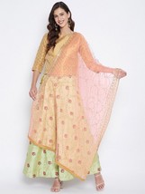 Pink &amp; Gold-Toned-coloured floral embroidered dupatta, sequinned, embellished - $14.77