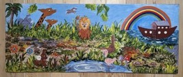 VTG Noah&#39;s Ark Folk Art Painting Hand Painted On Plywood 43.5&quot;X17.5&quot; Unsigned - £149.93 GBP