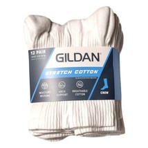 Gildan Men&#39;s Stretch Cotton Crew Cut White Socks Shoe Size 6-12 12 pairs - £13.56 GBP