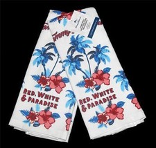 2 Tommy Bahama RED WHITE &amp; PARADISE Tropical Hibiscus Floral Kitchen Tow... - £15.17 GBP