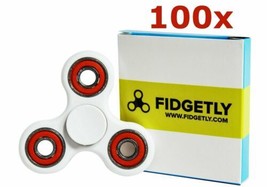 100 BULK Fidgetly 5007 Fidget Spinner Toy Stress Reducer WHITE RED Focus Anxiety - £37.00 GBP