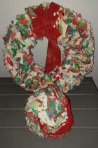 Handmade Christmas Rag Wreath Centerpiece with Mistletoe Hanging Ball Vi... - £23.21 GBP