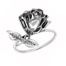 Enchanted Blooming Rose Sterling Silver Floral Attention Ring-8 - £12.49 GBP
