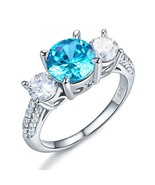 2Ct Vintage Style Three Stones Blue Created Diamond 925 Silver Wedding R... - £74.73 GBP