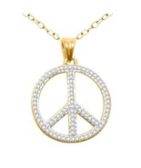 Peace Sign Pendant Necklace 18&quot; Simulated Diamond 14k Yellow Gold Plated... - $171.26