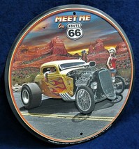 Meet Me On Route 66 *Us MADE*- Round Embossed Metal Sign - Man Cave Garage Bar - £14.90 GBP