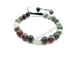 Natural Red Bloodstone 8x8 mm Round Beads Thread Bracelet TB-71 - £8.08 GBP