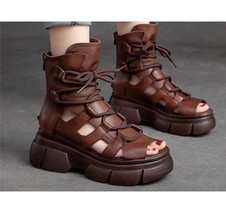 Sandals Ladies Shoes Summer Suit Female Beige Women&#39;s Heels Med Open Toe New Stu - £54.42 GBP