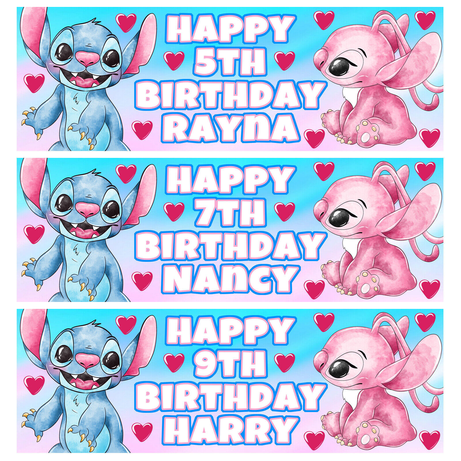 STITCH &amp; ANGEL Personalised Birthday Banner -Disney Stitch Birthday Part... - $5.01