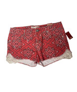 Juniors No Boundaries Cutoff Red Bandana Print Lace Trim Stretch Jean Sh... - €14,44 EUR
