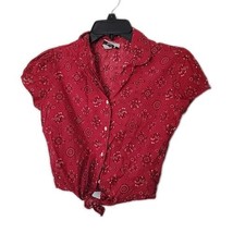 Stuffed Shirt Bandana Button Up Collared Blouse ~ Sz M ~ Red ~ Cap Sleeve - £10.75 GBP