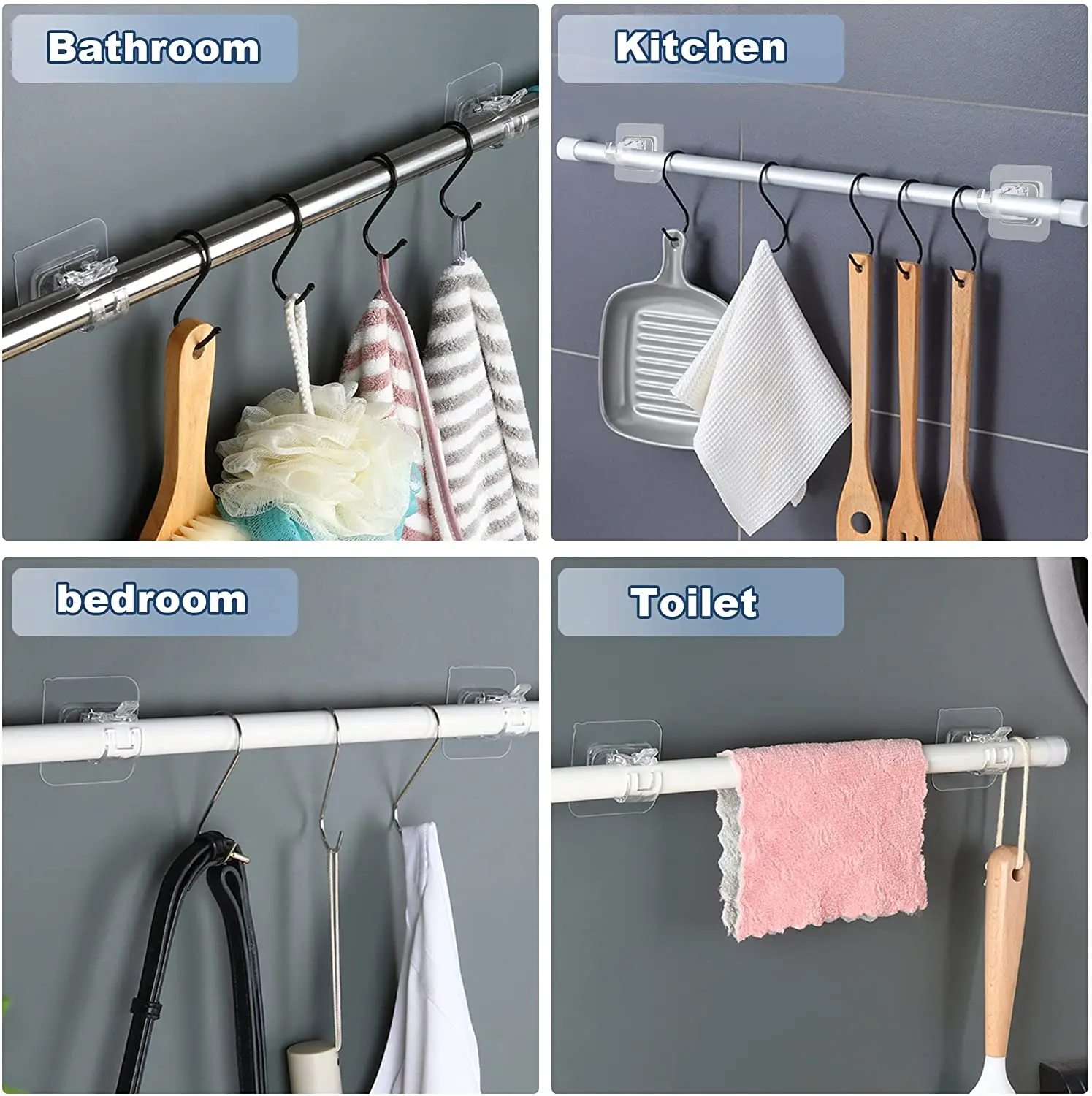 House Home Strong Wall Hooks Self Adhesive Curtain Rod Holder Wall Brackets Hook - £19.77 GBP
