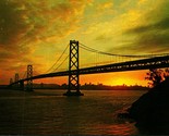 Sunset on Bay Bridge Oakland San Francisco California UNP Chrome Postcar... - $2.92