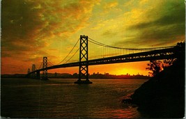 Sunset on Bay Bridge Oakland San Francisco California UNP Chrome Postcard A2 - £2.29 GBP