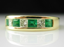 3.Ct Emerald Diamond Band 18K Yellow Gold Over Wedding Ring Princess Channel Set - £60.67 GBP