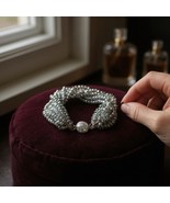 Beaded Bangle Black Gray Bracelet Sparkle Gunmetal Twisted Magnet Closure - $187.28 MXN