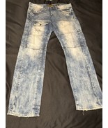 AKOO Brand Distressed Moto Style Jeans - Men&#39;s Size 34 - Unique Details - $58.93 CAD