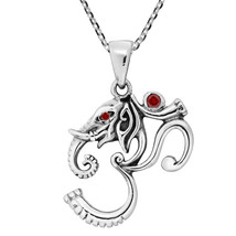 Mystical Ganesha with Om or Aum Symbol Red CZ .925 Silver Necklace - £25.31 GBP