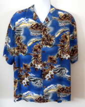 The Hawaiian Original Hilo Hatter Mens Blue Tropical Print Hawaiian Shir... - $18.76