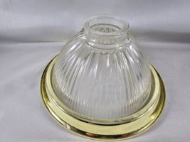Clear Ribbed Dome Bowl Glass Light Shade Gold Metal Trim Wide - £9.01 GBP