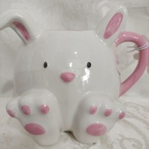 Easter Bunny Rabbit Mug White &amp; Pink 4&quot;1/2x5&quot; Hand Painted New By Seeds ... - $20.36