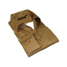 Men's Sports Shirt By Moderno Checker Fancy Long Sleeves MJLS-890 Gold image 2