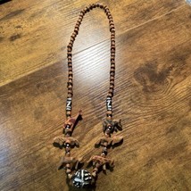 Vintage African Hand Carved Wooden Safari Animal  Beaded Necklace 25” Giraffe - £6.55 GBP