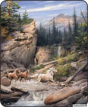 CANYON RUN HORSES Artist Collection Queen Soft Luxury SHERPA Bed Blanket 79"x96"