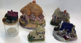 Classic Cottage Village Building Figurine Set of 5 Vintage Hand Painted - £19.78 GBP