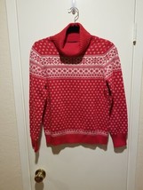 Land&#39;s End Vintage Nordic Red &amp; White Turtleneck Sweater Women&#39;s S/P 6-8 NEW - £20.62 GBP