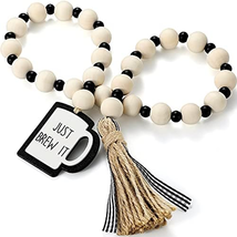 Coffee Bar Decor Wood Bead Garland with Tassel Coffee Bar Try Decor Acce... - $13.91 CAD