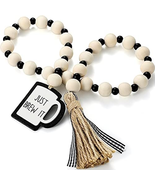 Coffee Bar Decor Wood Bead Garland with Tassel Coffee Bar Try Decor Acce... - $9.91