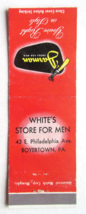White&#39;s Store for Men  Boyertown, Pennsylvania 20FS Matchbook Cover Jarman Shoes - £1.56 GBP