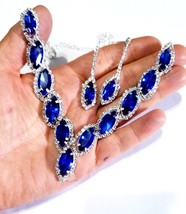 Rhinestone Crystal Set, Blue Statement Necklace, Bridal Wedding Necklace, Pagean - £37.75 GBP