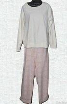 Lands End Women&#39;s Large Long Sleeve Fleece Sleep Set Cameo Pink Mosaic - £15.94 GBP