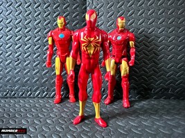 3x Figures 12&quot; Movie &amp; Animated Iron Man + Iron Spider Spider-Man Red Yellow - £31.10 GBP