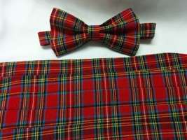 TARTAN PLAID SCOTTISH -Bow Tie and Cummerbund Set - Red Black Blue Yello... - $32.00