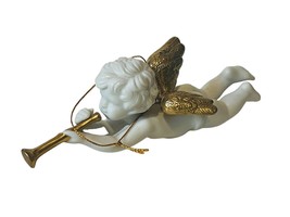 Heralding Angel Christmas Ornament Danbury Mint Cherub Figurine Trumpet Horn Vtg - £27.59 GBP